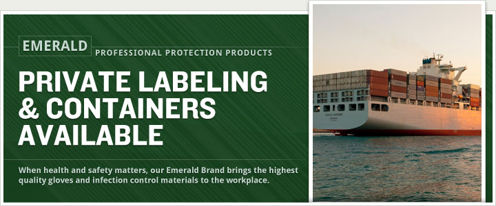 banner with picture of cargo ship carrying boxes of protective gloves