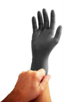 picture of hand wearing black disposable glove