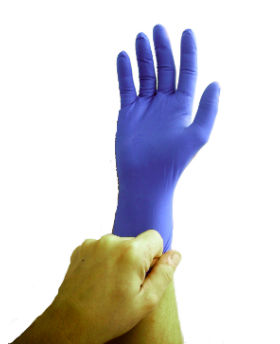 picture of hand wearing ultraviolet-colored glove