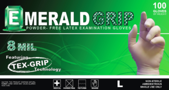 picture of box of Emerald Grip powder-free latex exam gloves