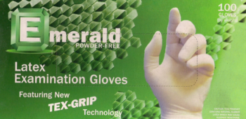 picture of box of Emerald powder-free latex exam gloves