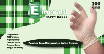 picture of box of Happy Hands powder-free latex general purpose gloves