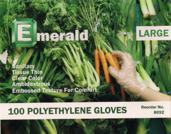 picture of box of Emerald polyethylene gloves