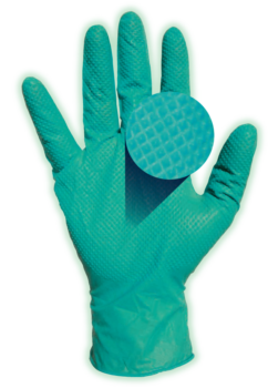 picture of Green Guard nitrile exam glove showing texture